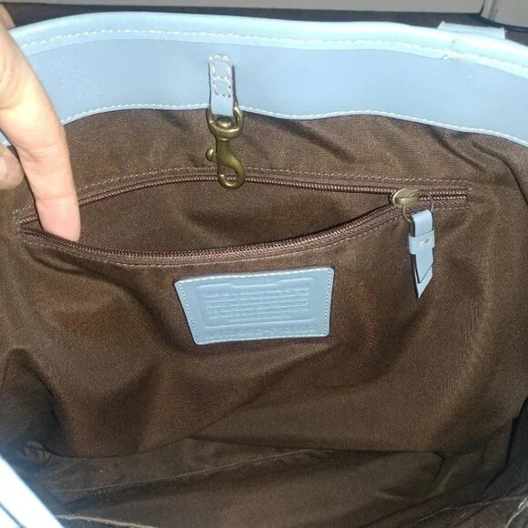 COACH Gigi Legacy Signature-C Canvas Shoulder Bag W/Blue Leather Trim - Picture 13 of 15